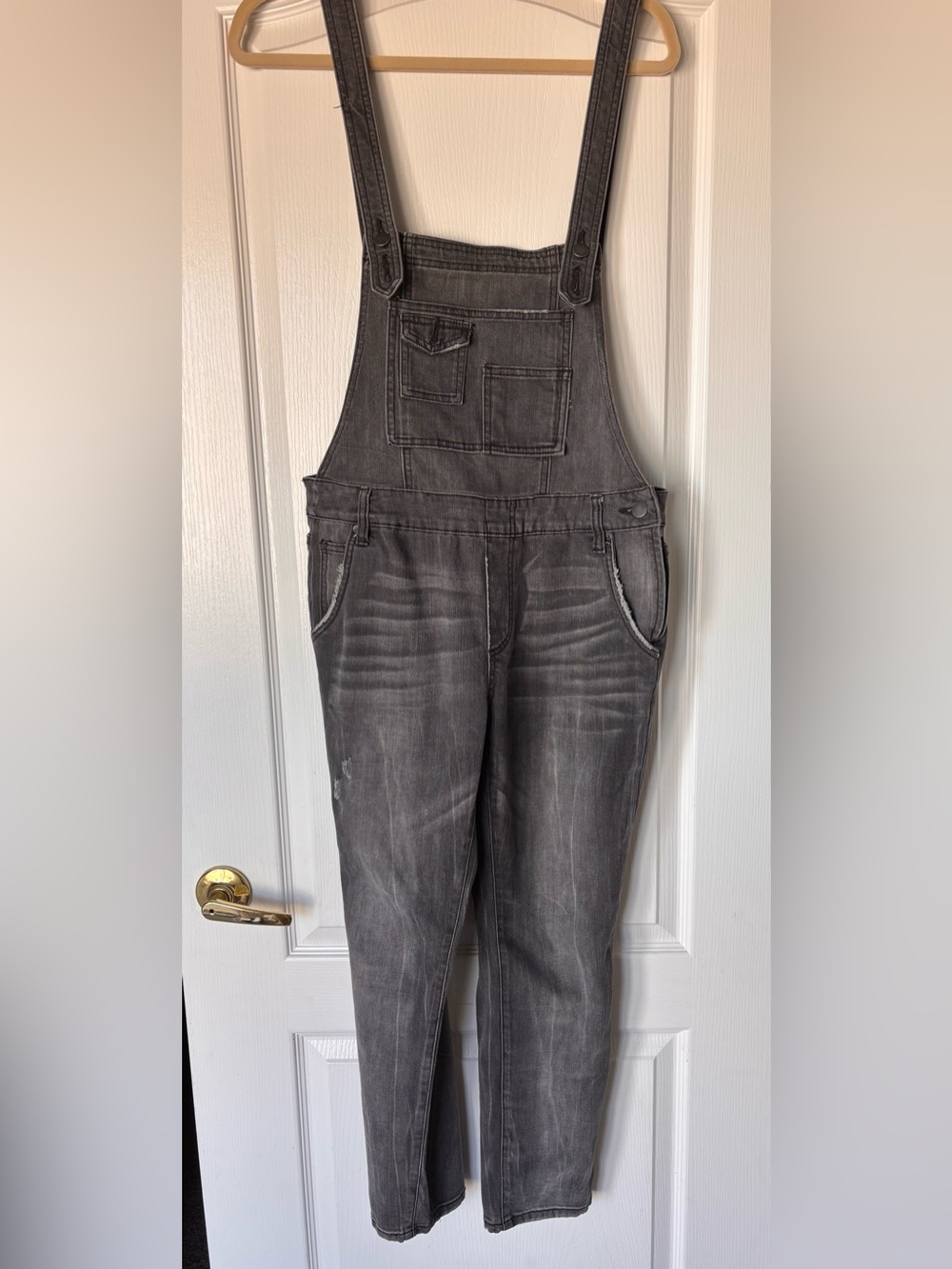 Free People Gray Washed Denim Overalls women’s size 28